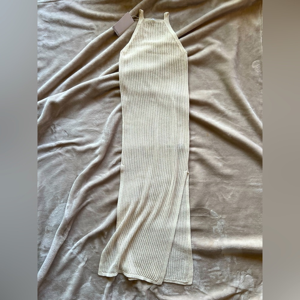 Bershka open knit halter dress/coverup w side slits